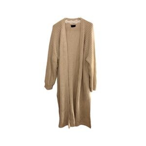 VICI Collection Ribbed Knit Maxi Cardigan Sweater Duster in Tan - Size Large